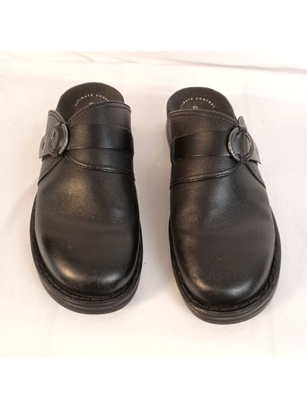 Clarks Collection Patty Keren Black Leather Comfort Clogs Women Size 8.5